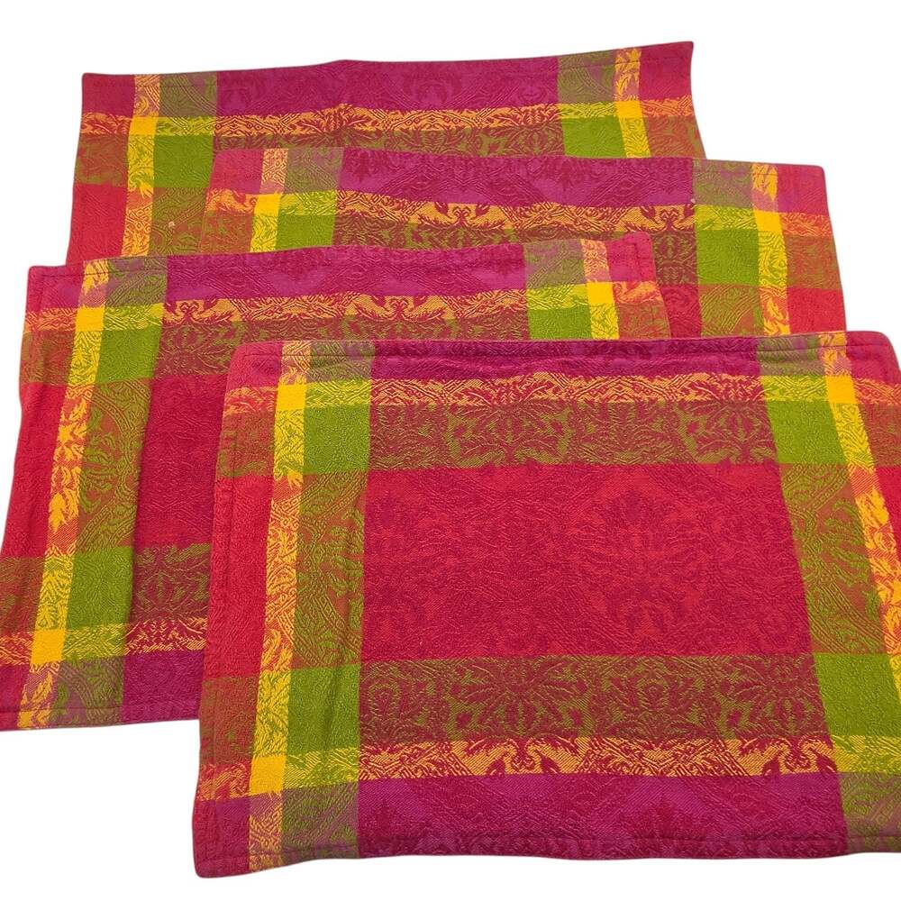 Pier 1 Vibrant Victorian Placemats Set of 4 Fall Cotton Red Green 13x19 Flaws